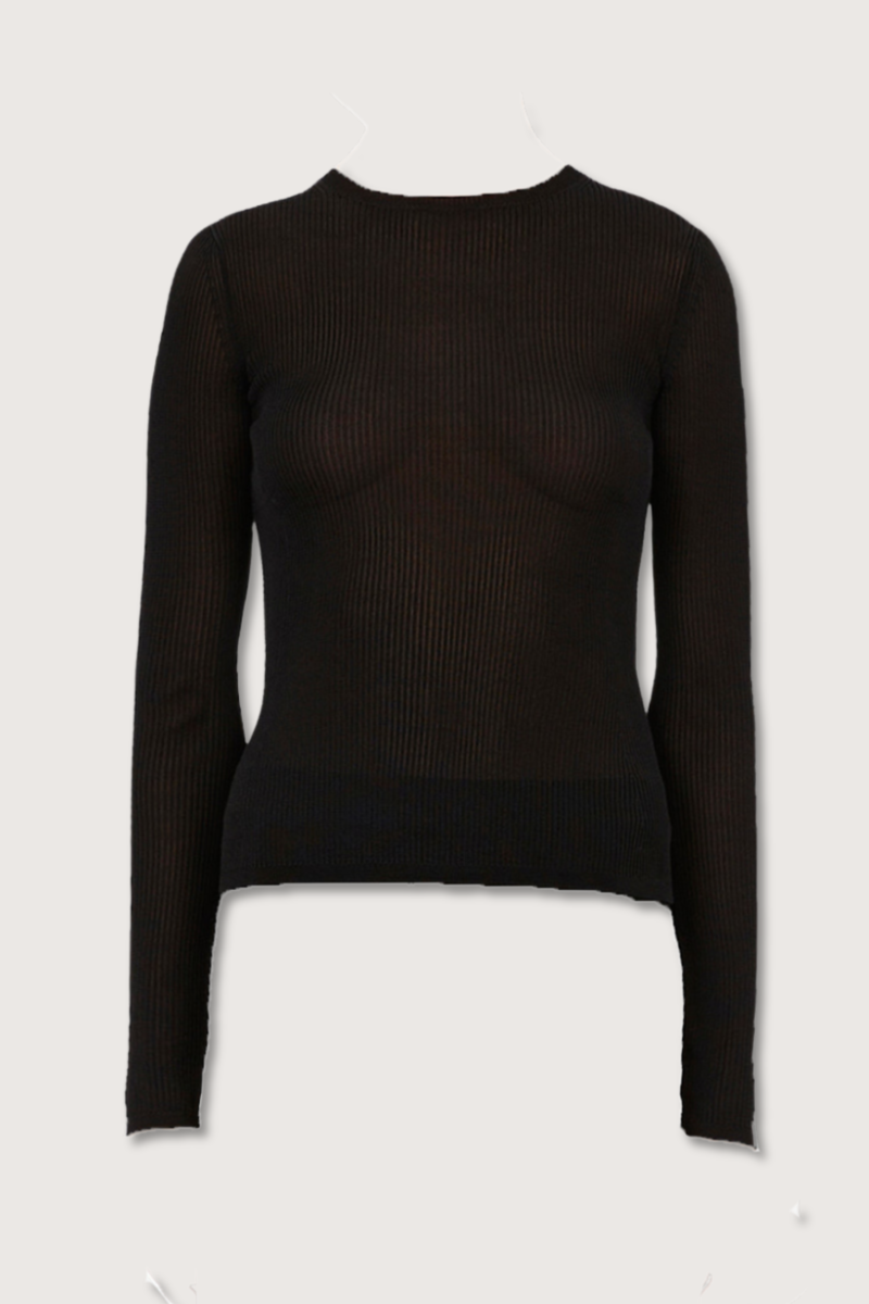 Ulla Johnson Vianca Long Sleeve Slinky Ribbed Knit - Noir Ulla Johnson Vianca Long Sleeve Slinky Ribbed Knit - Noir