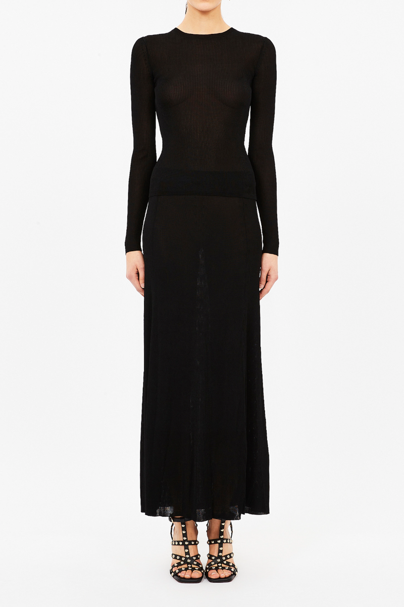 Ulla Johnson Vianca Long Sleeve Slinky Ribbed Knit - Noir Ulla Johnson Vianca Long Sleeve Slinky Ribbed Knit - Noir