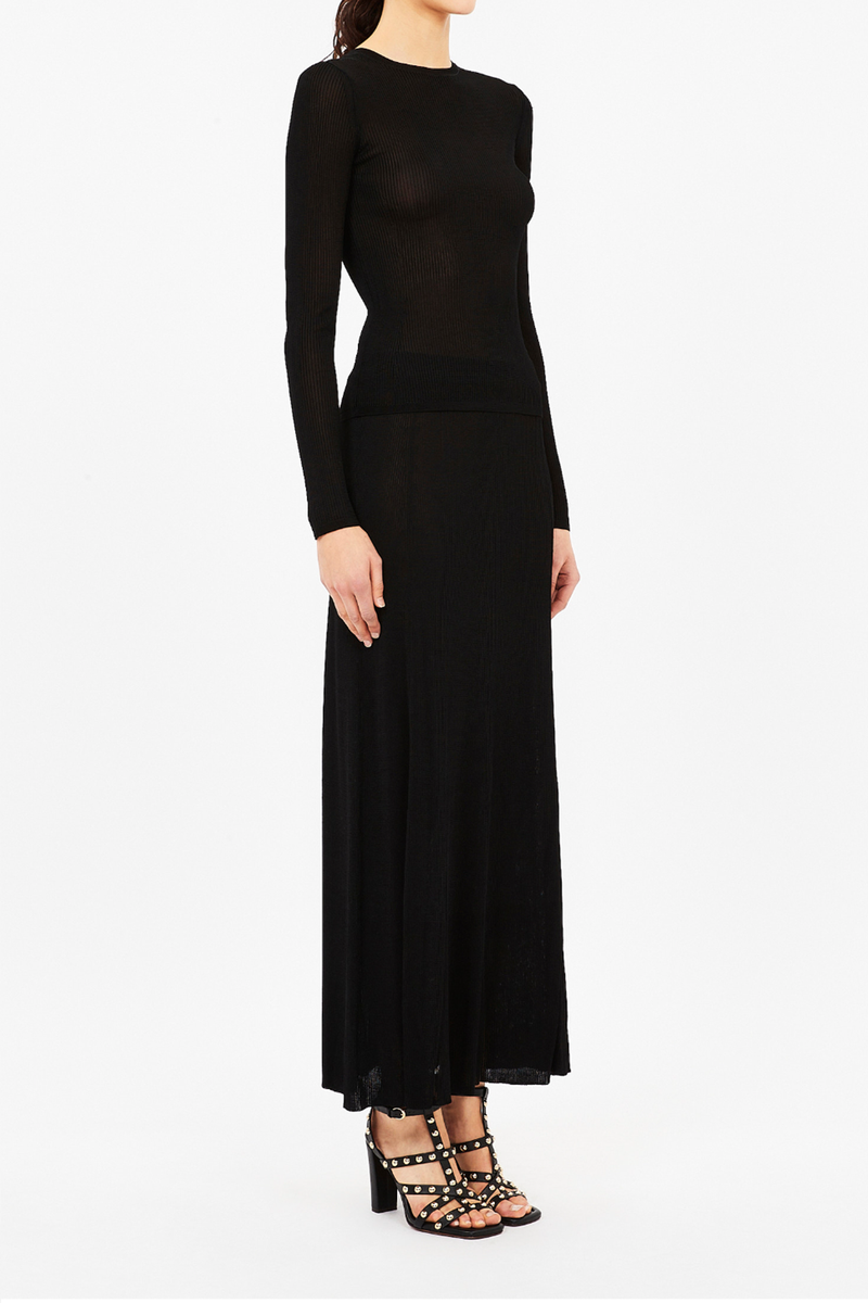 Ulla Johnson Vianca Long Sleeve Slinky Ribbed Knit - Noir Ulla Johnson Vianca Long Sleeve Slinky Ribbed Knit - Noir