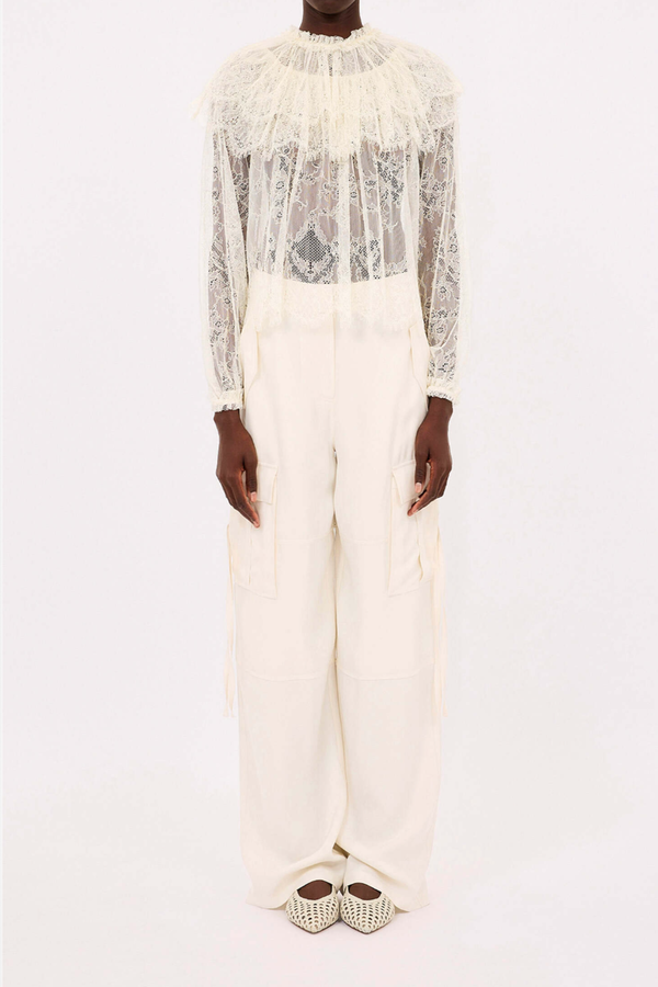 Ulla Johnson Viviane Cape Layer Long Sleeve Chantilly Lace Blouse