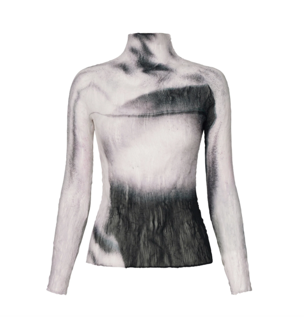 Issey Miyake Shadow Study Chiffon Twist Turtleneck Top