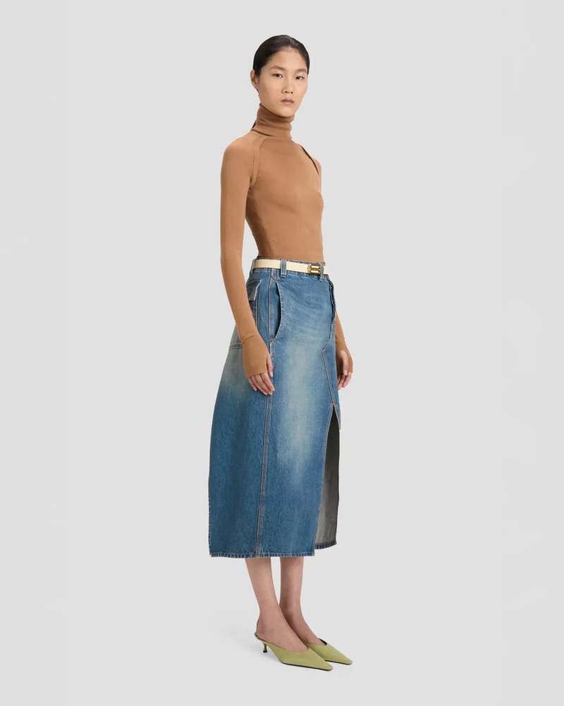 Victoria Beckham Asymmetric Utility Skirt - Medium Wash Denim