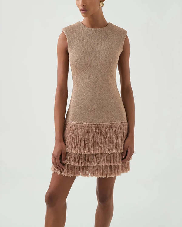 Aje Breeze Knit Mini Dress - Rose Gold