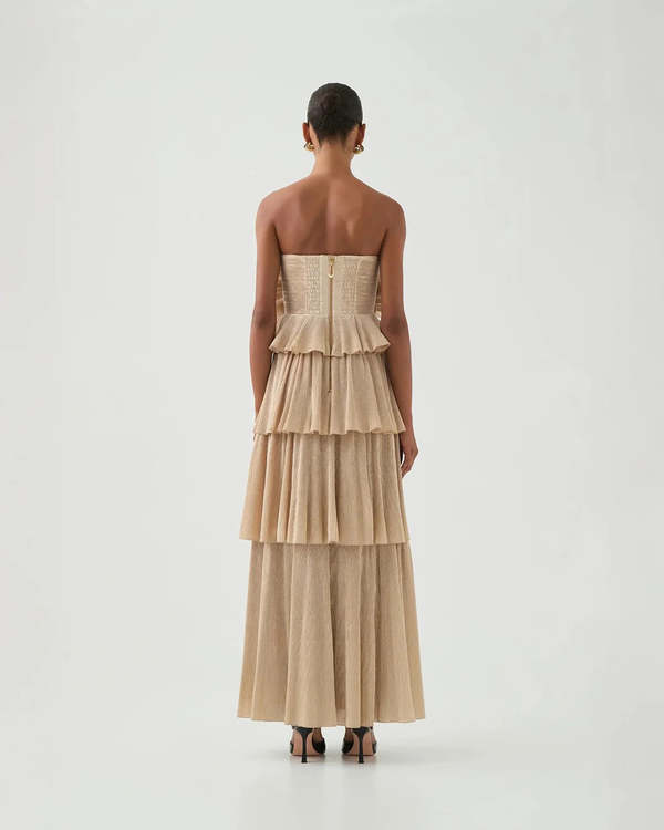 slim fit dress slacks Aje Shallows Strapless Gown in Marigold Yellow – That Dress Hire main image 0