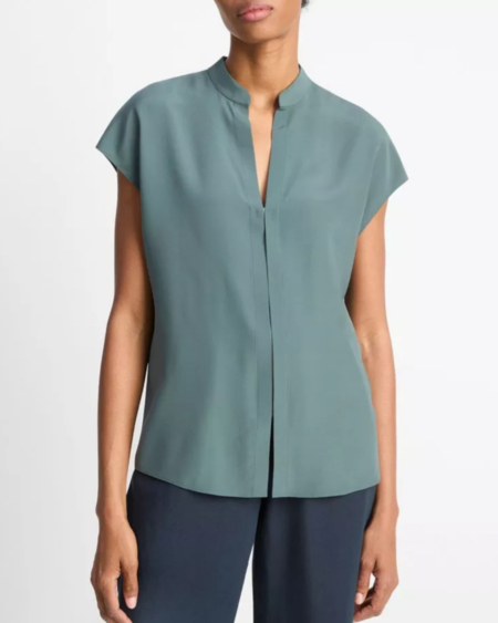 VINCE Cap Sleeve Button Down Blouse - Coastal Blue | Garmentory