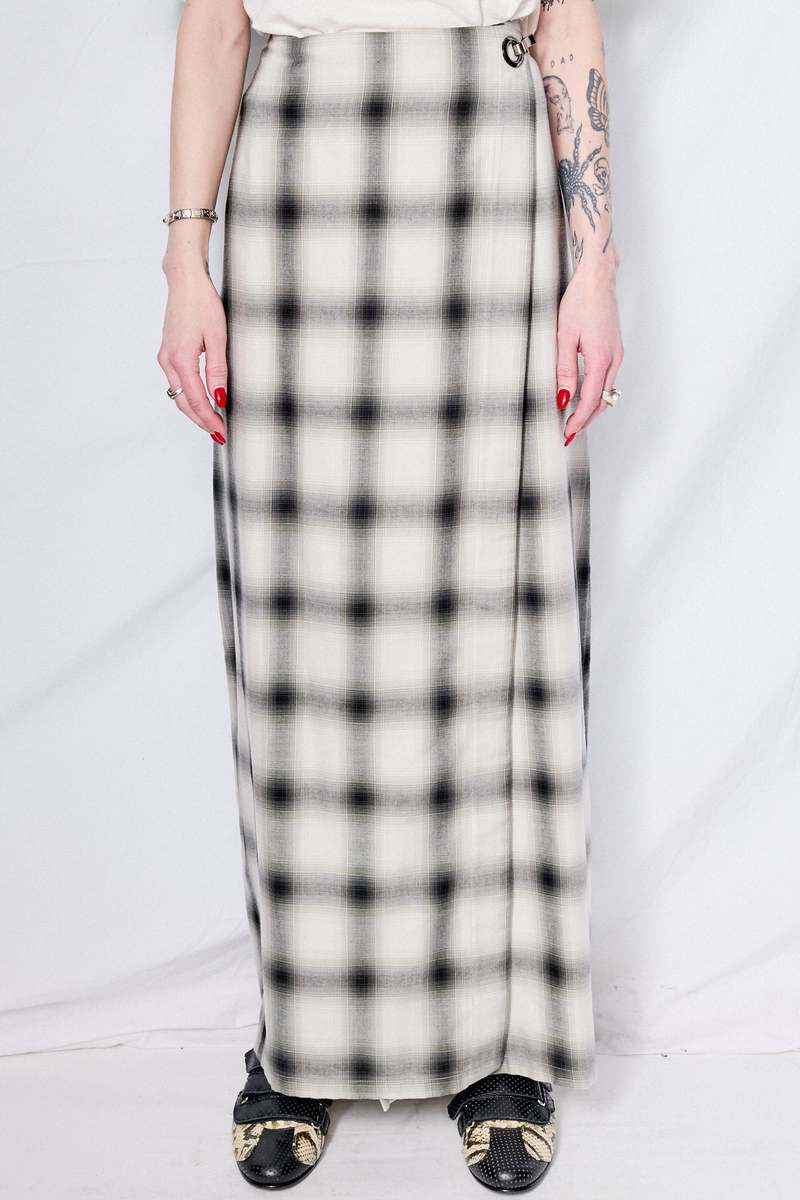 Assembly Long Wrap Skirt - White Plaid | Garmentory
