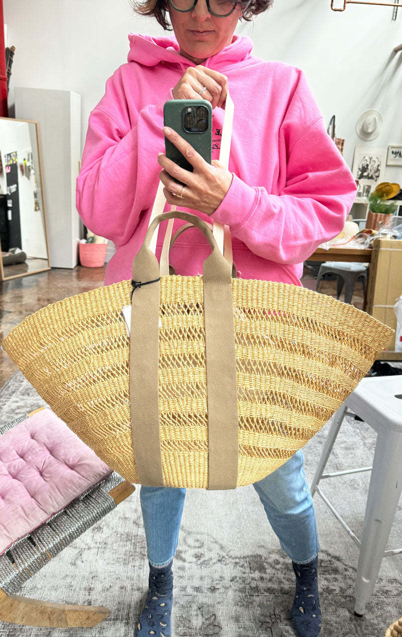 ⭐︎ymu⭐︎　MUNUN ストロー かごバッグ ベージュ Muun Large Muun Straw Bag With Removable Pouch - Natural