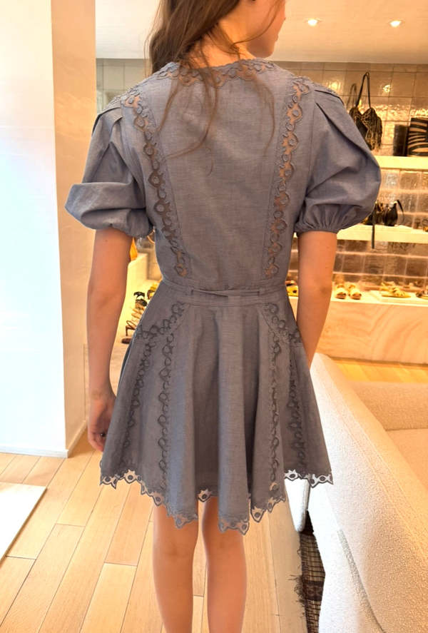 green emerald velvet dress Floral Embroidered Flounce Dress with Sheer Short Sleeves in Black Berry main image 0