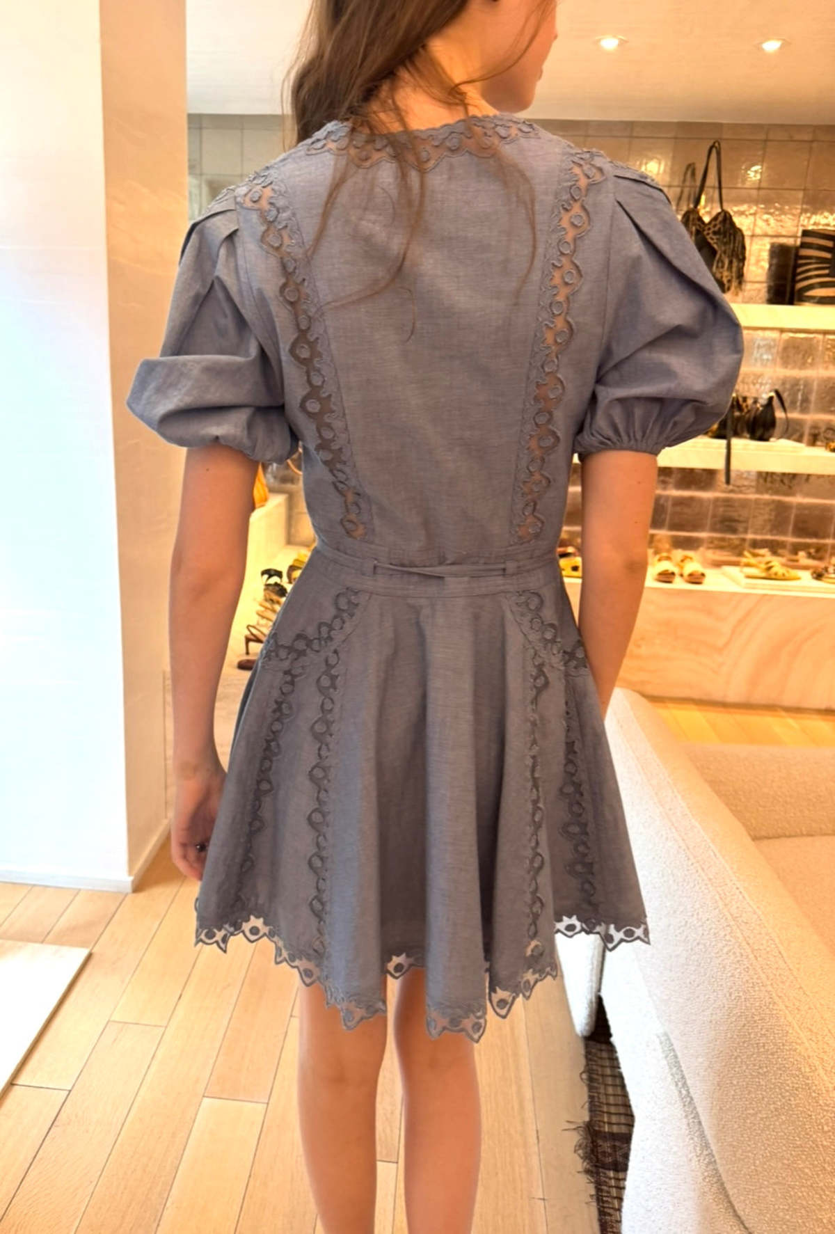 Ulla Johnson Camila Short Sleeve Mini Embroidered Dress - Chambray |  Garmentory