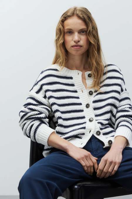AMOMENTO Blue Ribbed Button Cardigan Top - blue | Garmentory