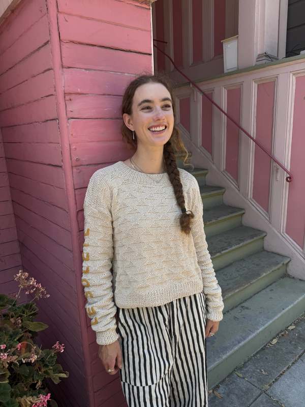 Happy French Gang Le Soleil Brille Hand Knit & Crochet Appliqu Sweater - White