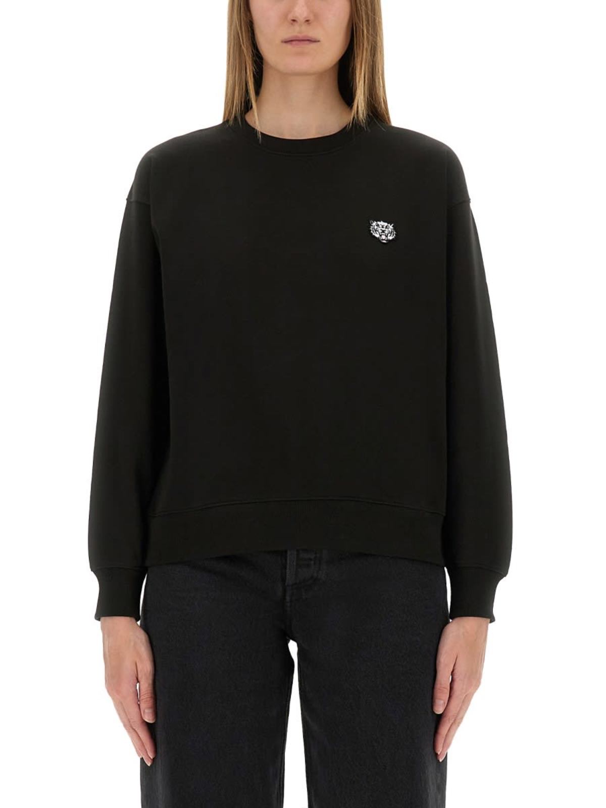 スウェット・トレーナー Kenzo Black Cotton Sweatshirt Kenzo Cotton Sweatshirt With Happy Tiger Patch - Black