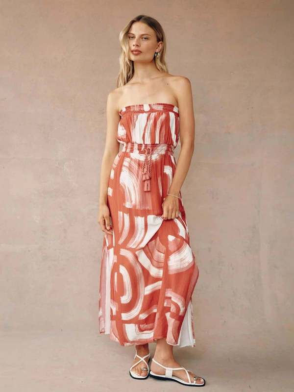 Bella Dahl Strapless Elastic Waist Midi Dress | Garmentory