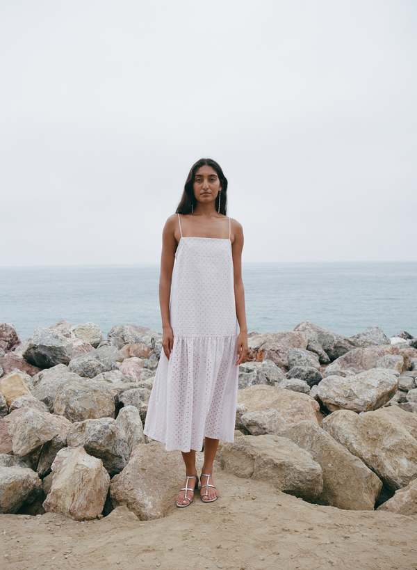 Pari Desai Emman Geo Eyelet Drop Waist Dress Navy & Parchment Pari Desai Emman Geo Eyelet Drop Waist Dress Navy & Parchment