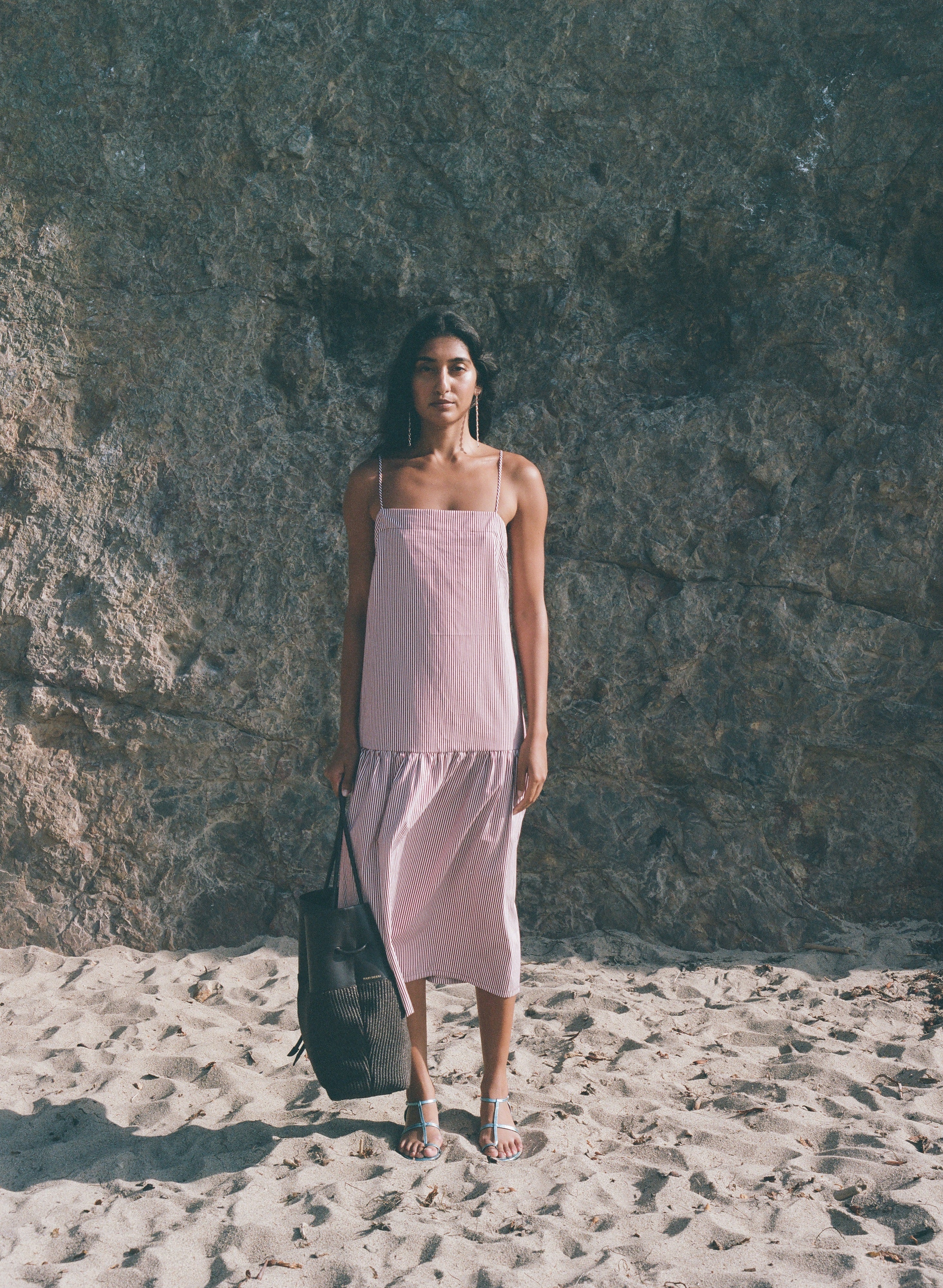Emman Striped Drop Waist Dress Burgundy/White Stripe / L Emman Striped Drop Waist Dress Burgundy/White Stripe / L