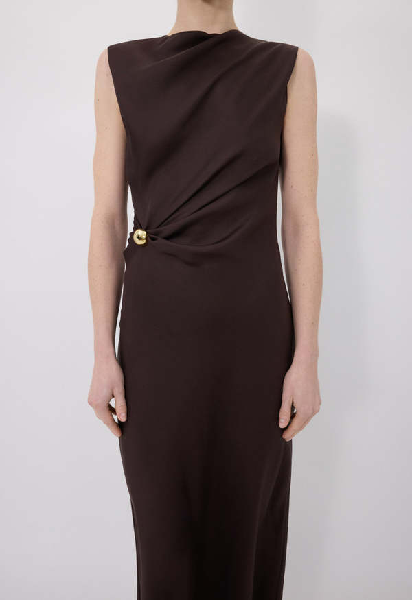 ワンピース Loulou Studio DRESS (ROAN BROWN) Loulou Studio Roan Draped Silk-Twill Maxi Dress | Liberty
