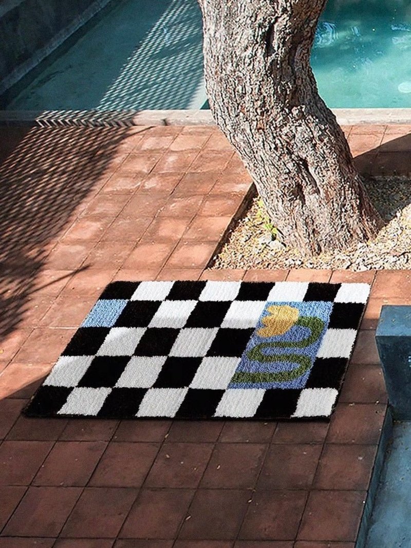 INSPECIAL HOME Soft Contemporary Floral Checker Bath Rug, Absorbent, Anti-Slippery Mat INSPECIAL HOME Soft Contemporary Floral Checker Bath Rug, Absorbent, Anti-Slippery Mat