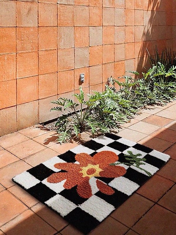 INSPECIAL HOME Soft Contemporary Floral Checker Bath Rug, Absorbent, Anti-Slippery Mat INSPECIAL HOME Soft Contemporary Floral Checker Bath Rug, Absorbent, Anti-Slippery Mat