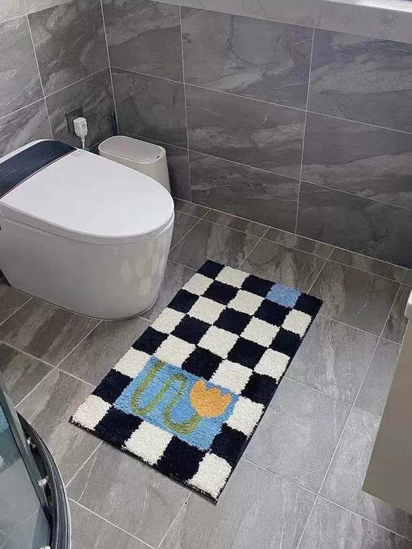 INSPECIAL HOME Soft Contemporary Floral Checker Bath Rug, Absorbent, Anti-Slippery Mat INSPECIAL HOME Soft Contemporary Floral Checker Bath Rug, Absorbent, Anti-Slippery Mat