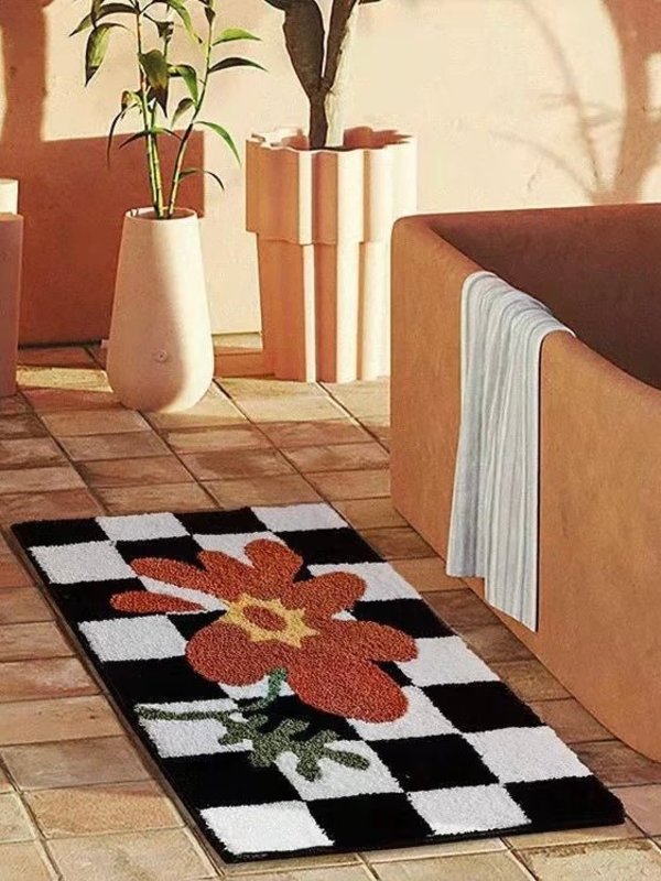 INSPECIAL HOME Soft Contemporary Floral Checker Bath Rug, Absorbent, Anti-Slippery Mat INSPECIAL HOME Soft Contemporary Floral Checker Bath Rug, Absorbent, Anti-Slippery Mat
