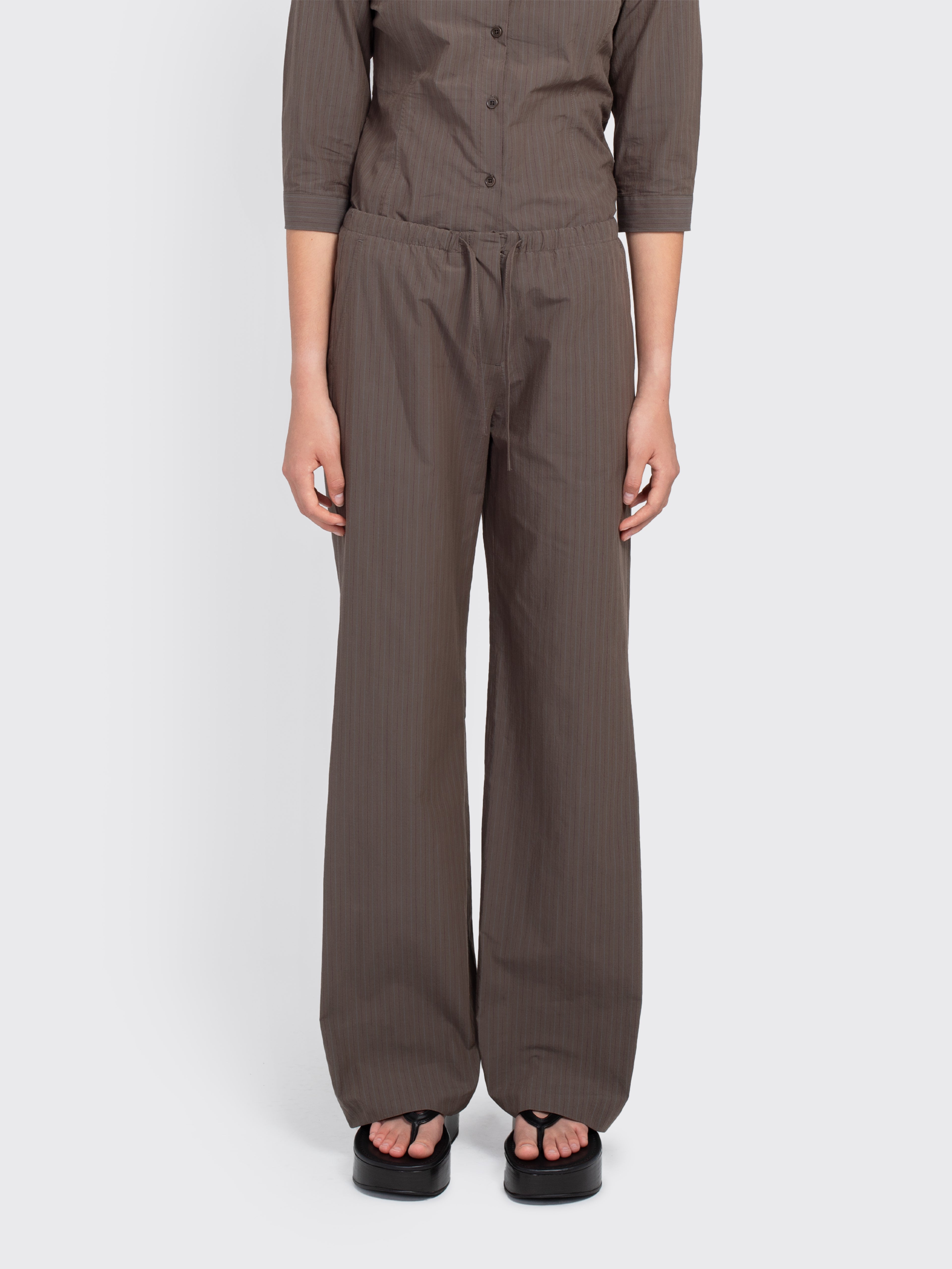 AMOMENTO Stripe Banding Pants - Brown | Garmentory