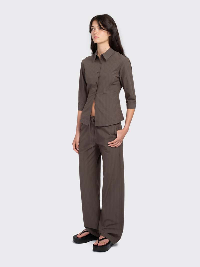 【関税込み】AMOMENTO ブラウン Stripe Banding ラウンジパンツ Amomento Stripe Banding Pants in Brown – No.6 Store