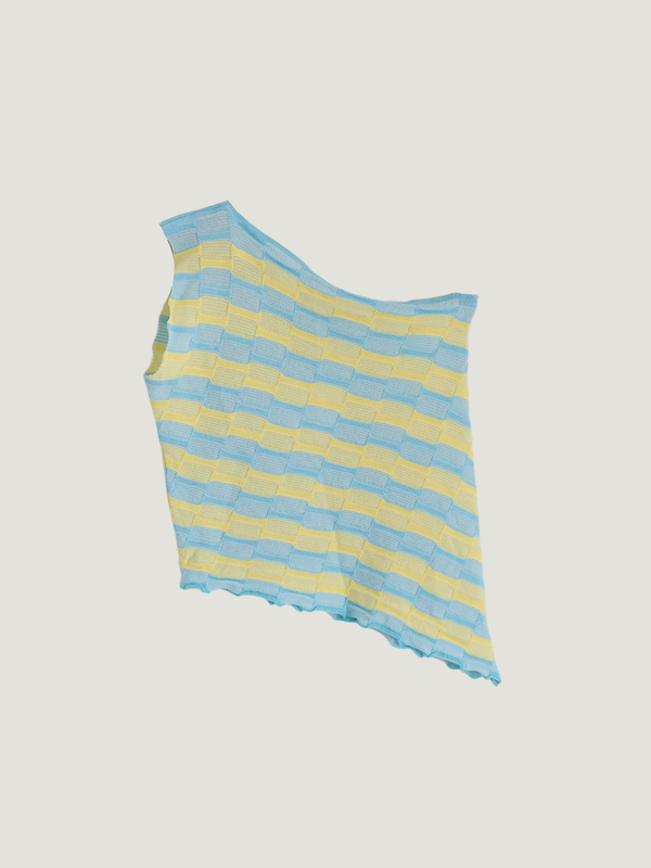 Gimaguas ギマガス　ワンショルダートップス Gimaguas Stripe One-Shoulder Top - Yellow/Blue Stipes | Garmentory