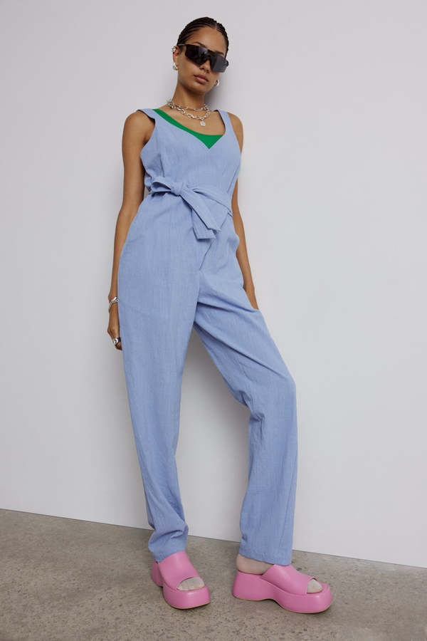 Eve Gravel LOPEZ Jumpsuit - Bleu smoky/Plum/Lucky green/White sand