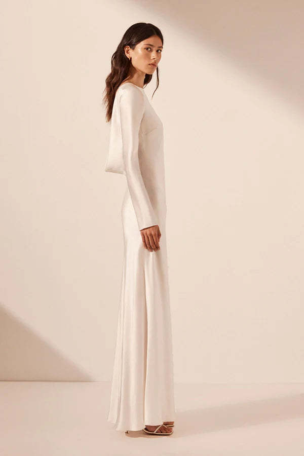 princess polly baby blue dress Shona Joy La Lune Cumulus Silk Backless Lace Split Maxi Dress - Ivory