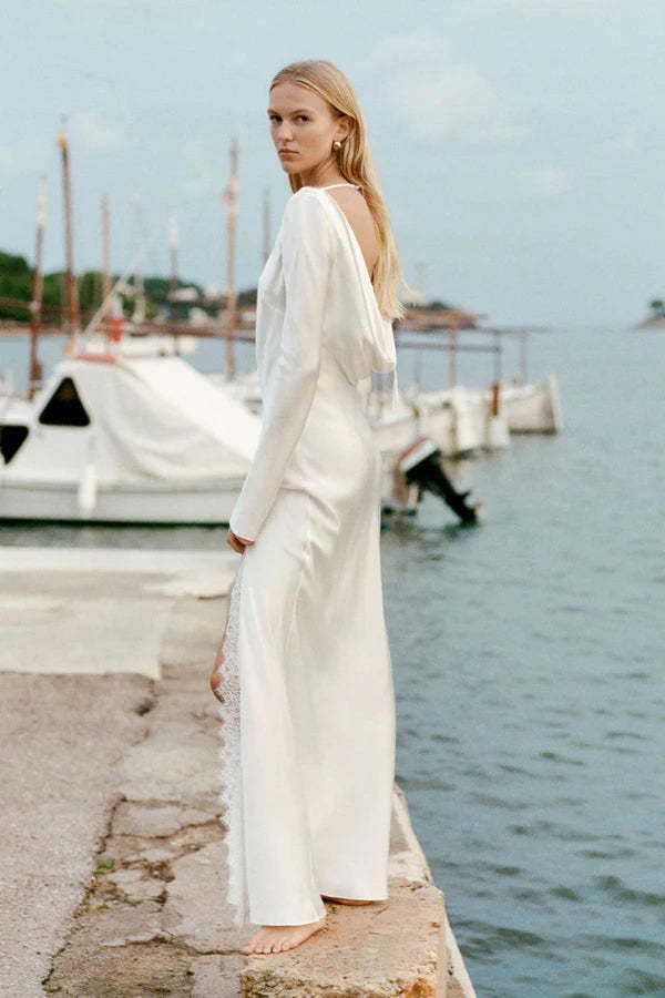 knee length dresses for ladies La Lune Cumulus Silk Lace Maxi Dress | Ivory | Dresses