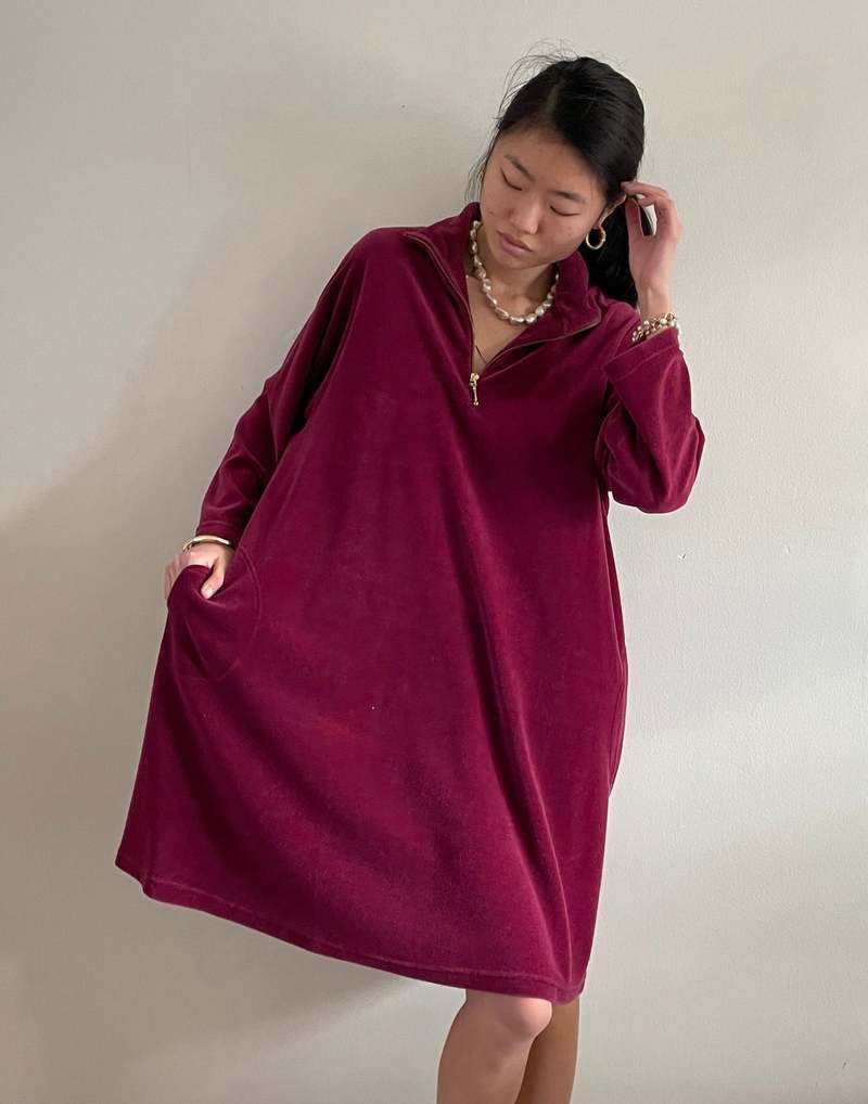 Vintage Studio Sporty Velour Swing Dress Plum Garmentory