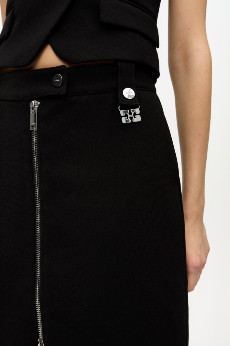 スカート Ganni Bonded Crepe Skirt With Butterfly Hardware Ganni Bonded Crepe Skirt With Butterfly Hardware - Black