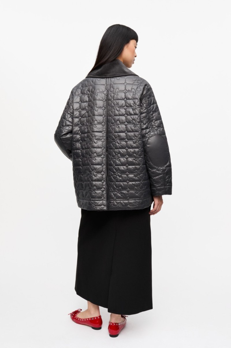 Ganni Shiny Black Quilted Midi Jacket - Black | Garmentory