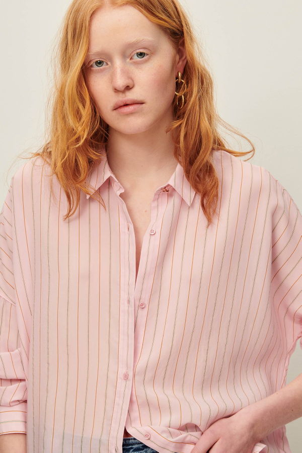 Sessun Botan Cream Vertical Stripe Button Down Collared Shirt