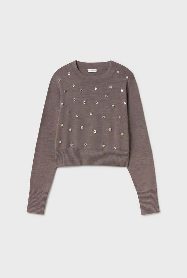 Silk Laundry Cropped Crewneck Sweater - Pearl