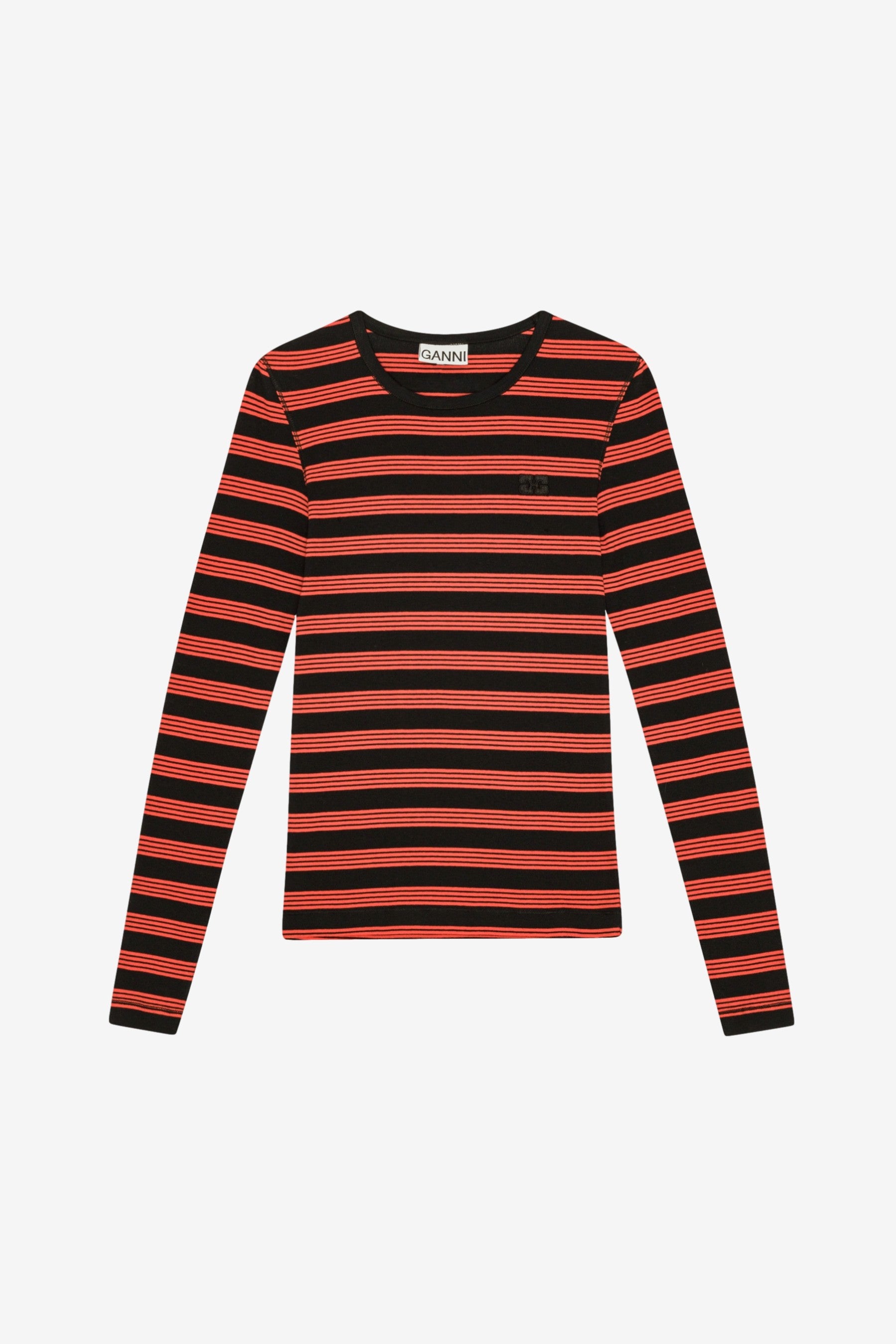 GANNI　Striped Cotton Rib Long-Sleeve Golden Cypress Striped Soft Cotton Rib Long Sleeve T-Shirt