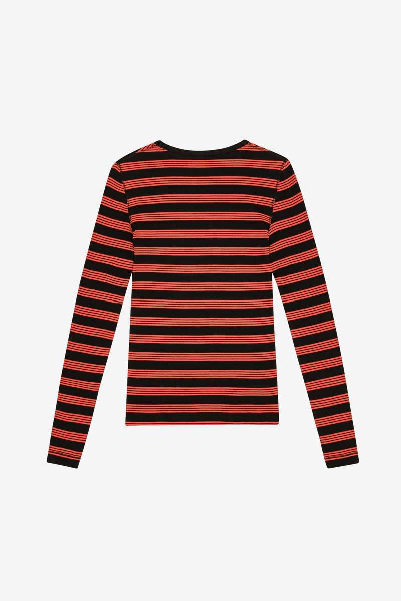 Ganni Soft Cotton Rib Striped Long Sleeve Top | Garmentory