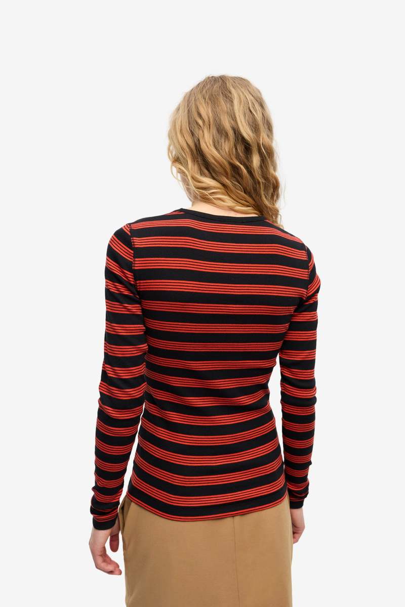 GANNI　Striped Cotton Rib Long-Sleeve Golden Cypress Striped Soft Cotton Rib Long Sleeve T-Shirt