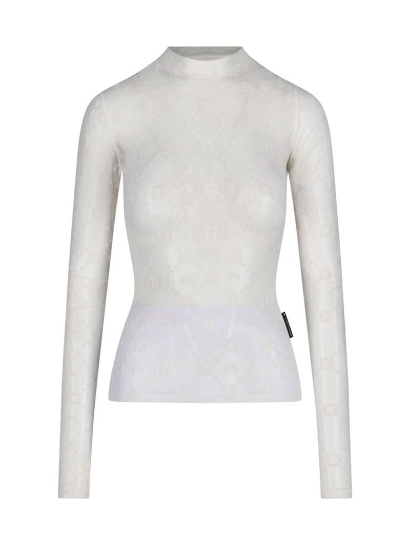 【MARINE SERRE 】TURTLENECK MOON TOP ホワイト Recycled Moon Jersey SS Highneck Top • Marine Serre