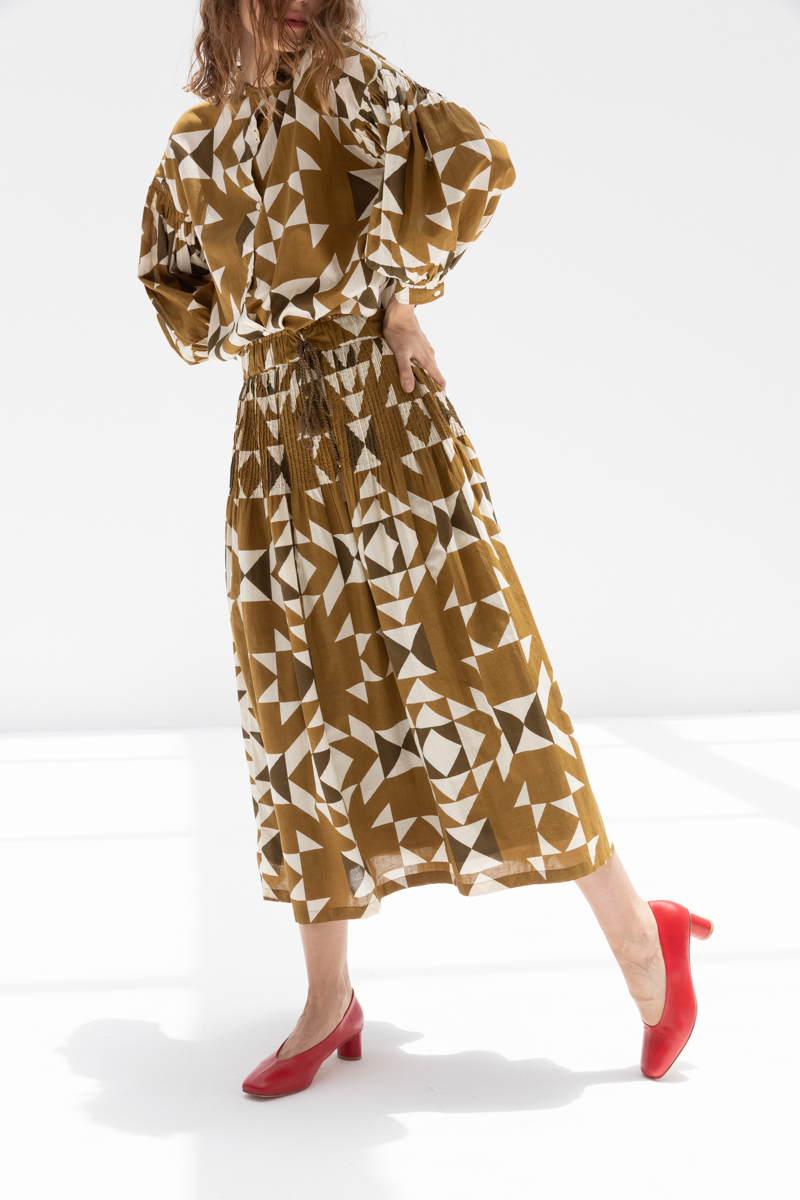 Ichi Antiquites India Quilt Skirt - Khaki Ichi Antiquites India Quilt Skirt - Khaki