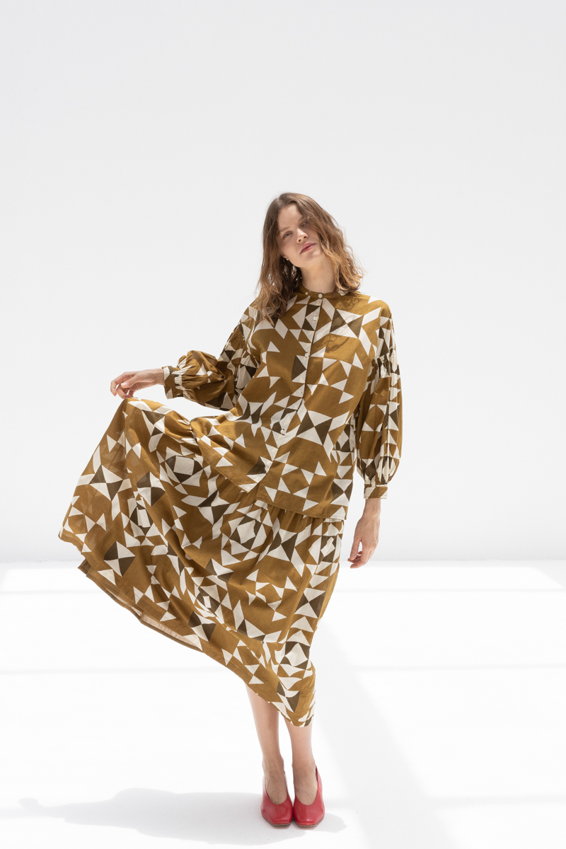 Ichi Antiquites India Quilt Skirt - Khaki Ichi Antiquites India Quilt Skirt - Khaki