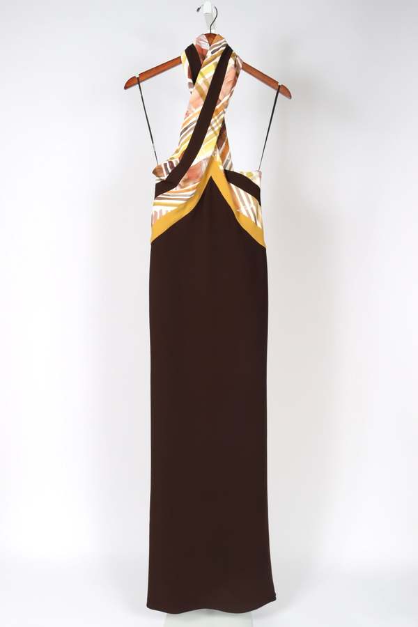rosie assoulin brown dress Burbling Stream Scarf Dress