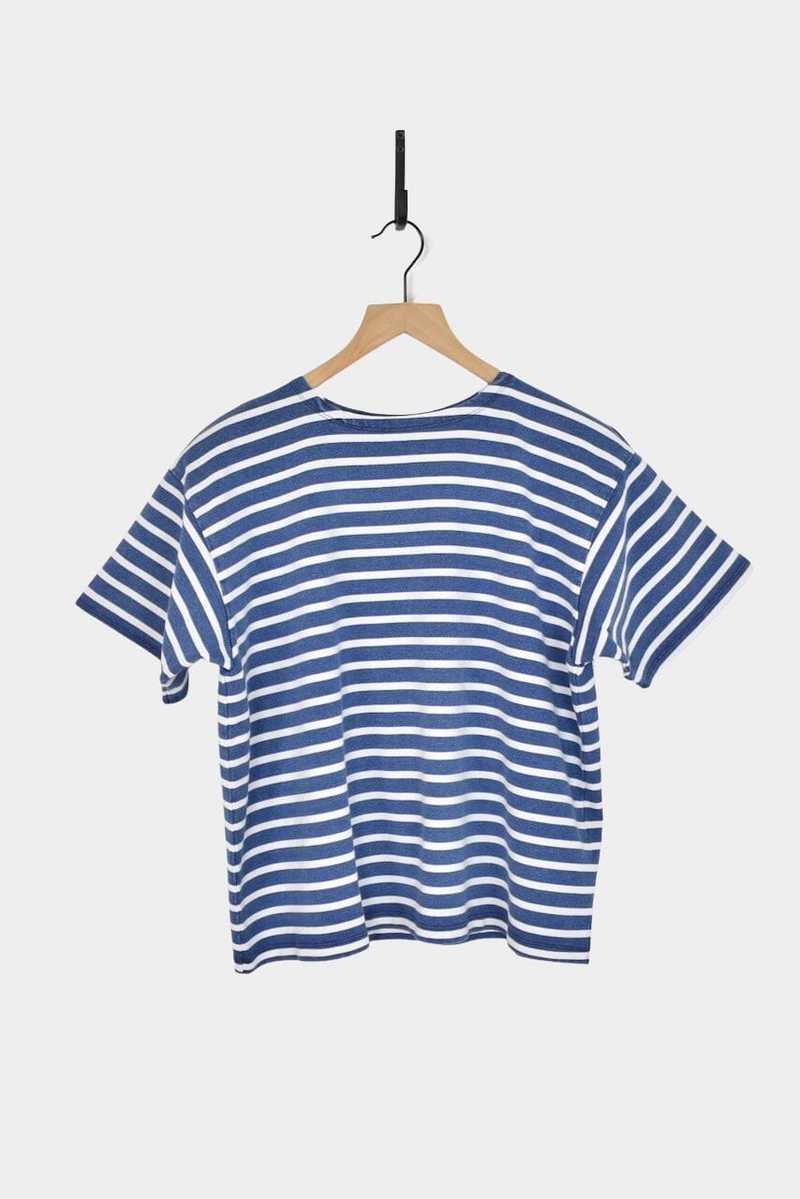 ICHI ANTIQUITES Indigo Short Sleeve Pullover - Blue x White ICHI ANTIQUITES Indigo Short Sleeve Pullover - Blue x White
