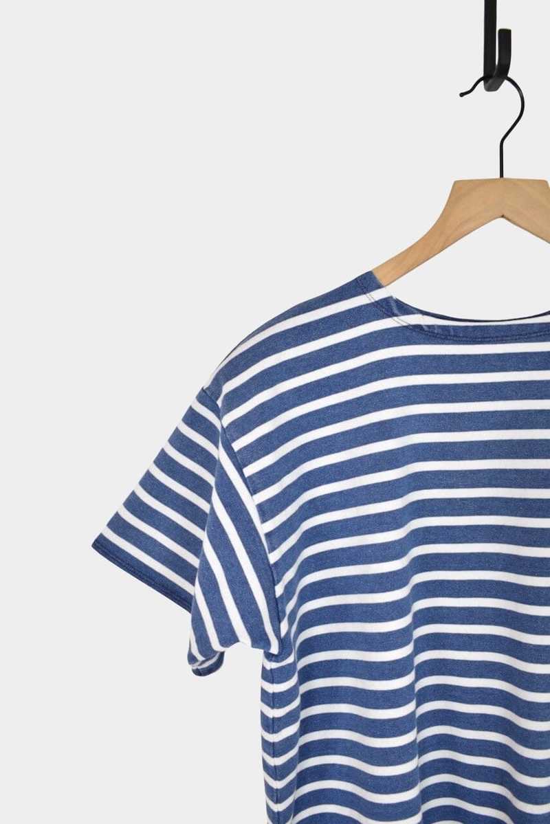 ICHI ANTIQUITES Indigo Short Sleeve Pullover - Blue x White ICHI ANTIQUITES Indigo Short Sleeve Pullover - Blue x White