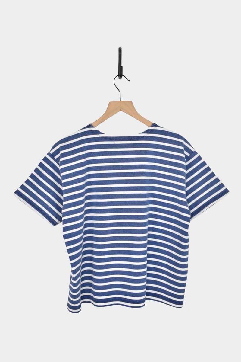 ICHI ANTIQUITES Indigo Short Sleeve Pullover - Blue x White ICHI ANTIQUITES Indigo Short Sleeve Pullover - Blue x White