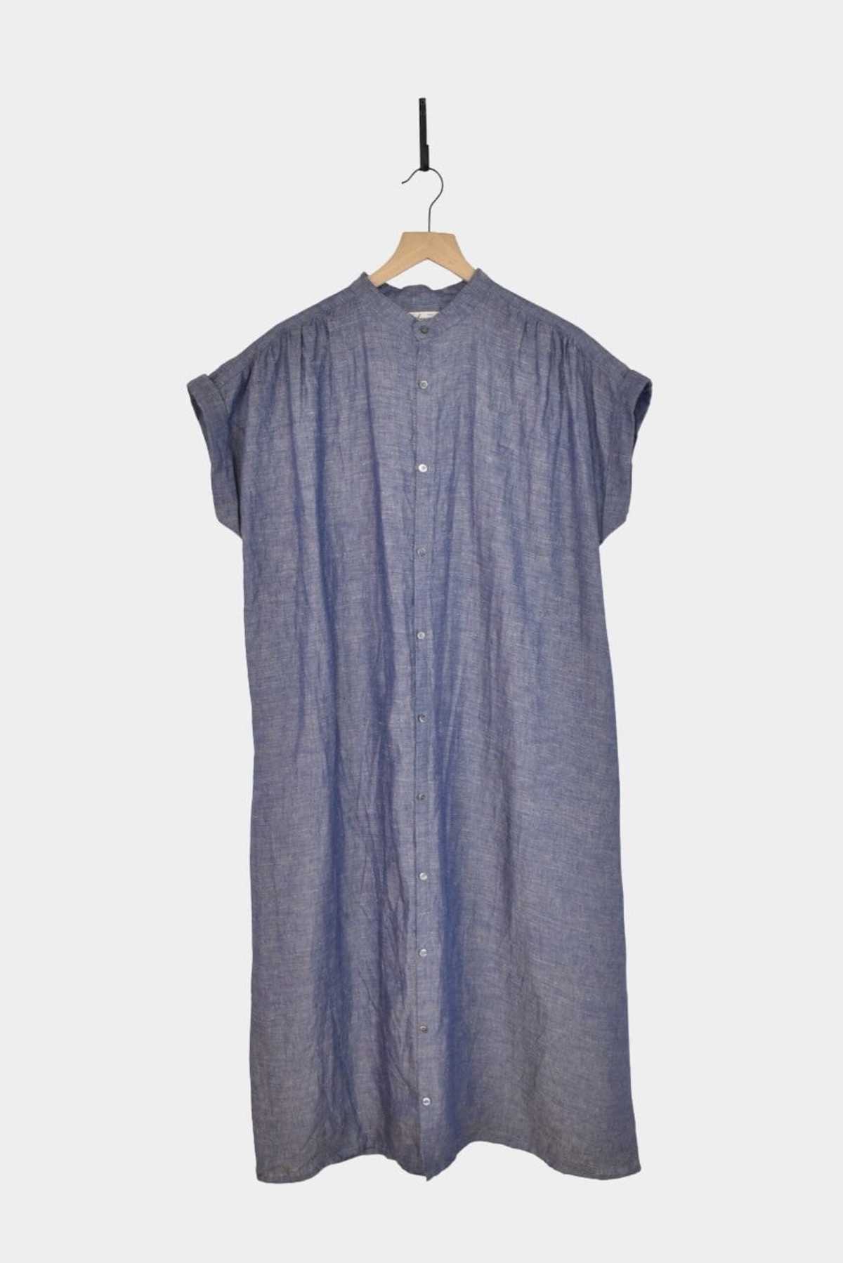 ICHI ANTIQUITES Linen Dungaree Dress - Blue | Garmentory