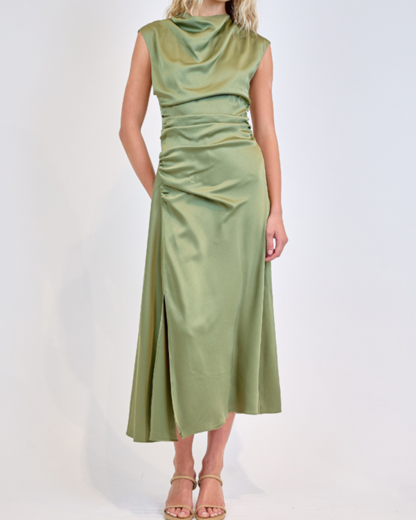 jonathan simkhai green metallic dress Anne Klein Women's Surplice Handkerchief-Hem Sleeveless Midi Dress Dark  Green main image 0