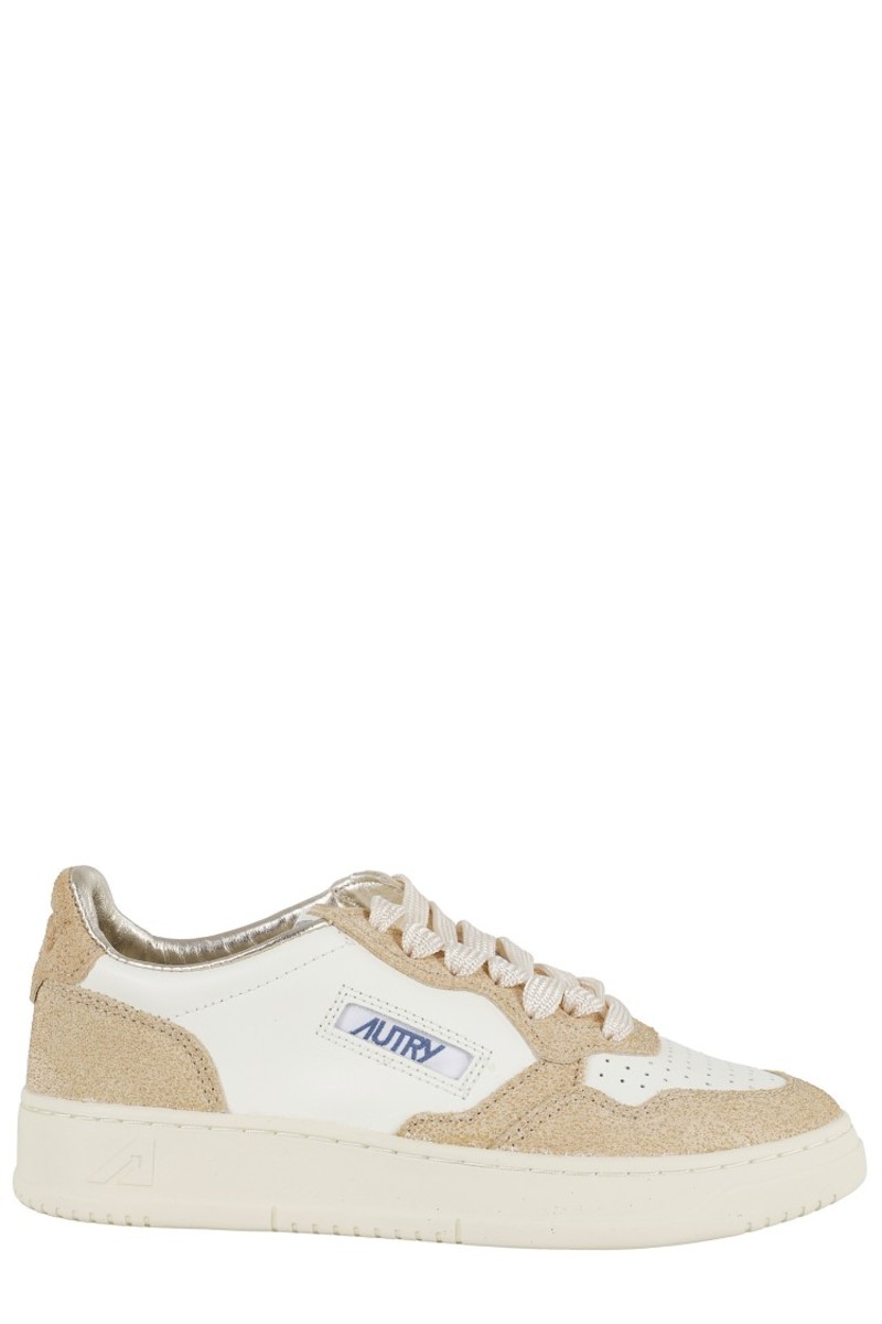 スニーカー Autry Glittered Sand And White Medalist Low Sneakers Autry Glittered Sand And White Medalist Low Sneakers