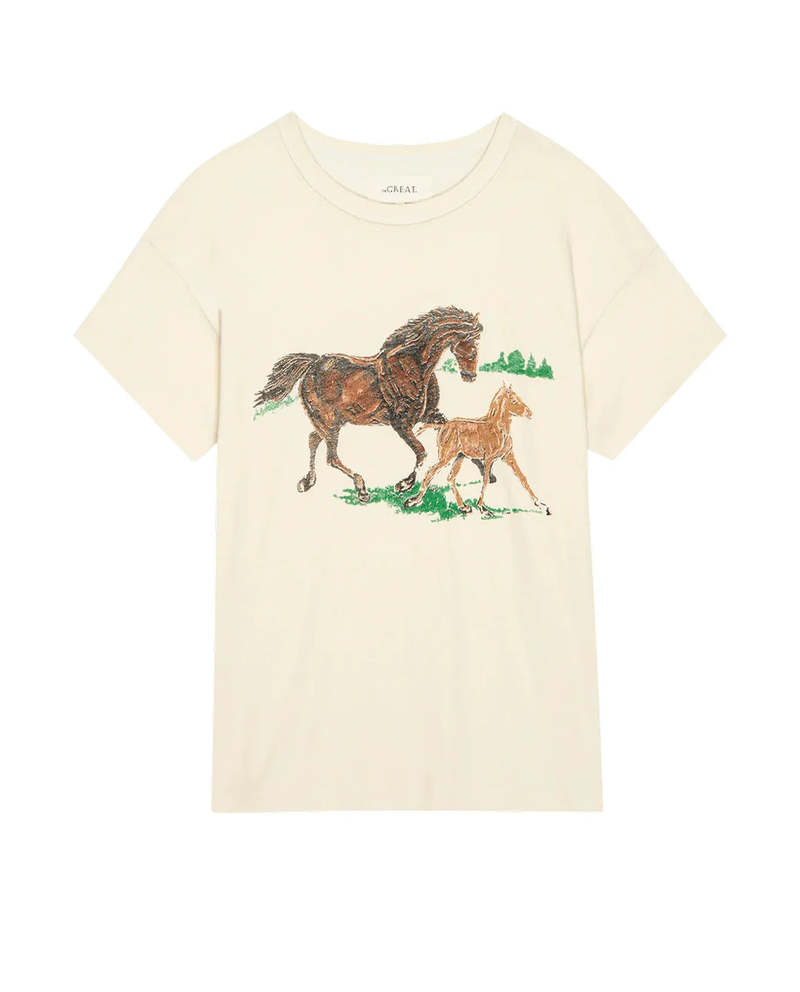 The Great. Boxy Crew w/ Running Horses Tee - White The Great. Boxy Crew w/ Running Horses Tee - White