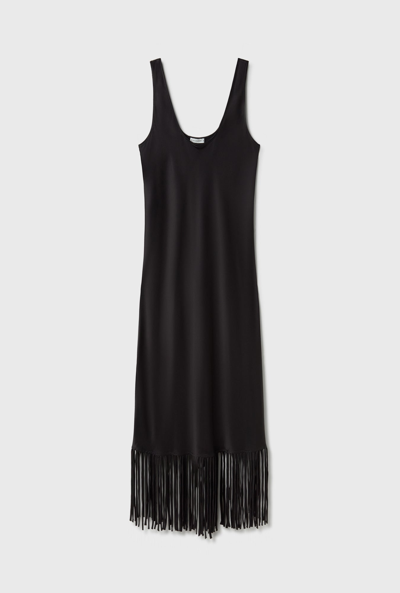 Silk Laundry Fringe Scoop Neck Dress - Black | Garmentory